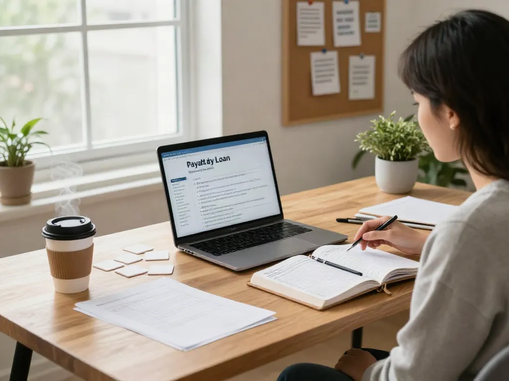 Explore payday loan strategies at https://alberta.paydayloans-on.ca with a personal finance setting showcasing focus and organization.