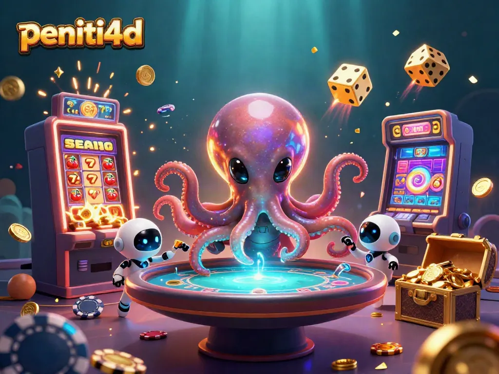 Peniti4D menghadirkan pengalaman slot online dengan karakter kartun alien dan robot di tabel poker futuristik.