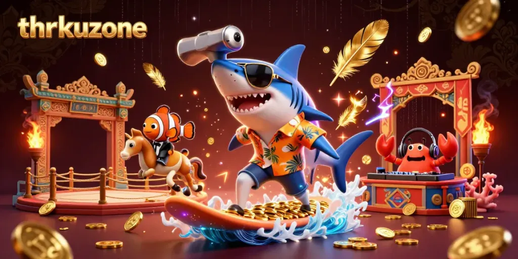 Experience excitement with thrkuzone’s immersive gaming illustration featuring animated casino characters.