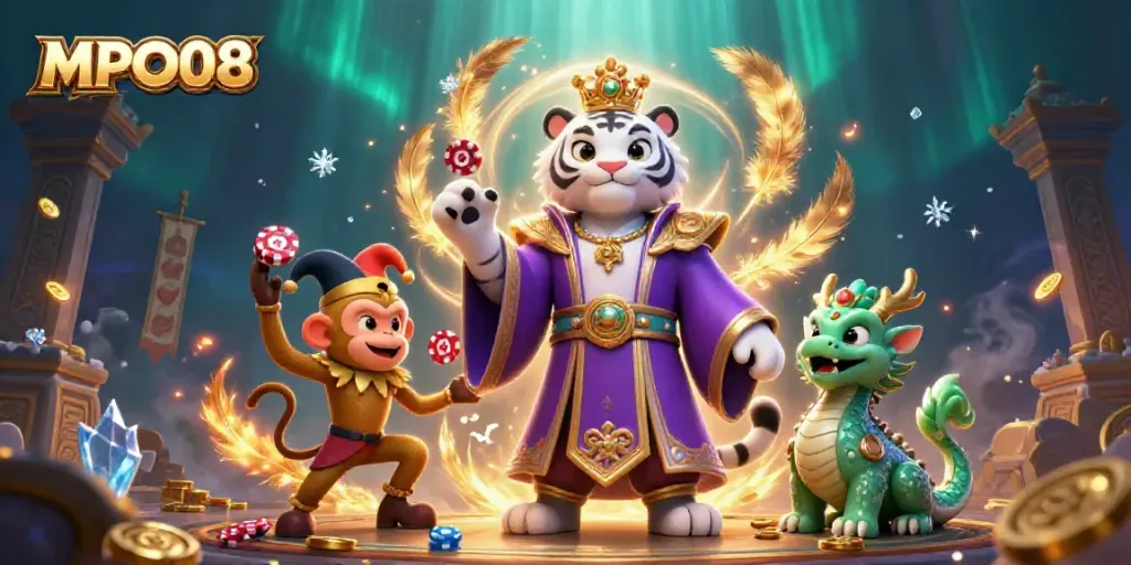 Experience the magic of MPO08, where a regal tiger, clown monkey, and jade dragon bring the casino world to life.