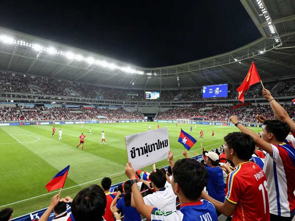 The electric atmosphere at a football match showcasing ข่าวฟุตบอลไทย, filled with passionate fans and players in action.