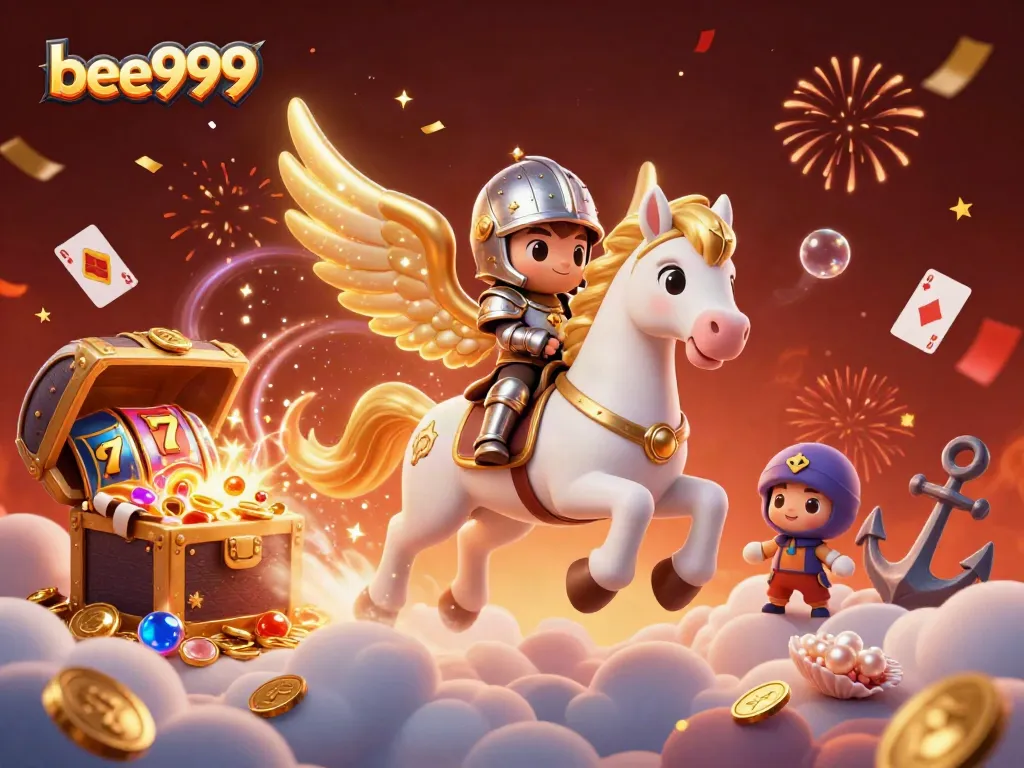 Experience thrilling gameplay with the bee999 celestial knight amidst a dynamic casino scene.