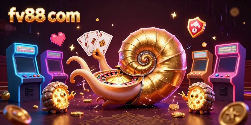 Experience the excitement of fv88 com with a dynamic 3D casino scene featuring daring card plays and glowing game elements.