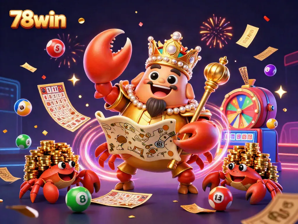 Engage with exciting 78win gameplay featuring a golden crab emperor in a vibrant casino scene.