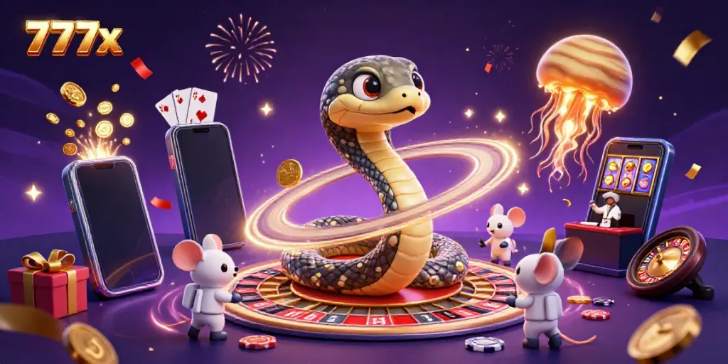 Experience the thrill of gaming at 777x with astronaut mice betting on a cosmic roulette wheel.