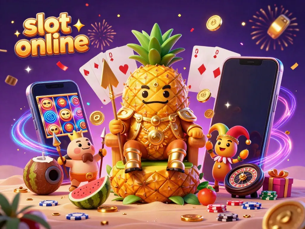 Engage with vibrant slot online action as golden pineapple king and friends delight in a beach casino.
