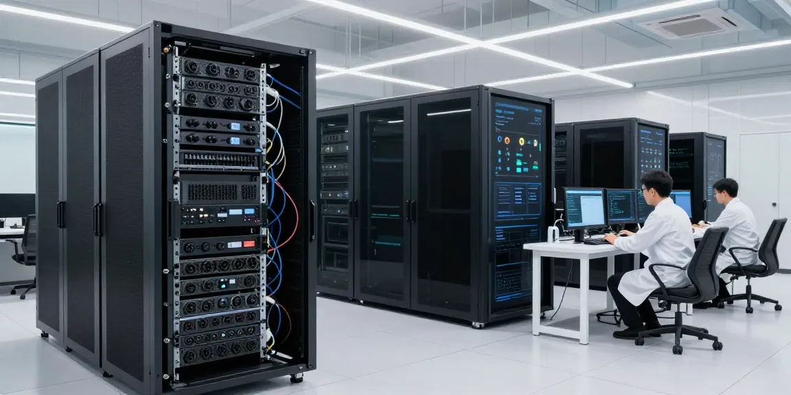 AI data center with GPU infrastructure and professionals monitoring systems efficiently powering AI applications.
