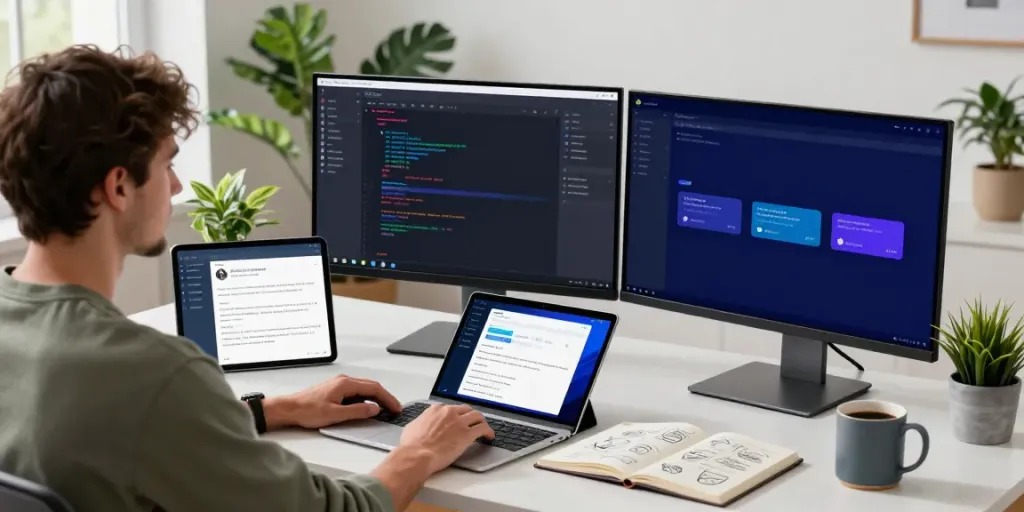 Developer working on apktodo app modifications in a modern workspace