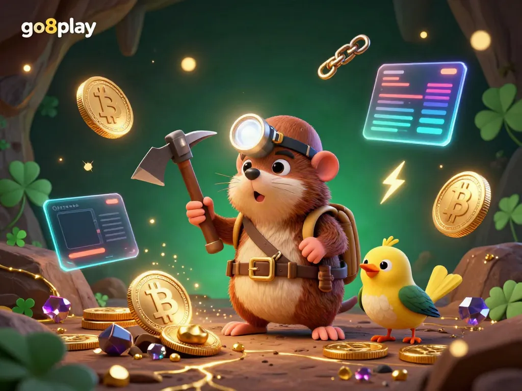 Engage in thrilling gaming adventures with go8play as a treasure hunter mole discovers riches in a glowing cave.