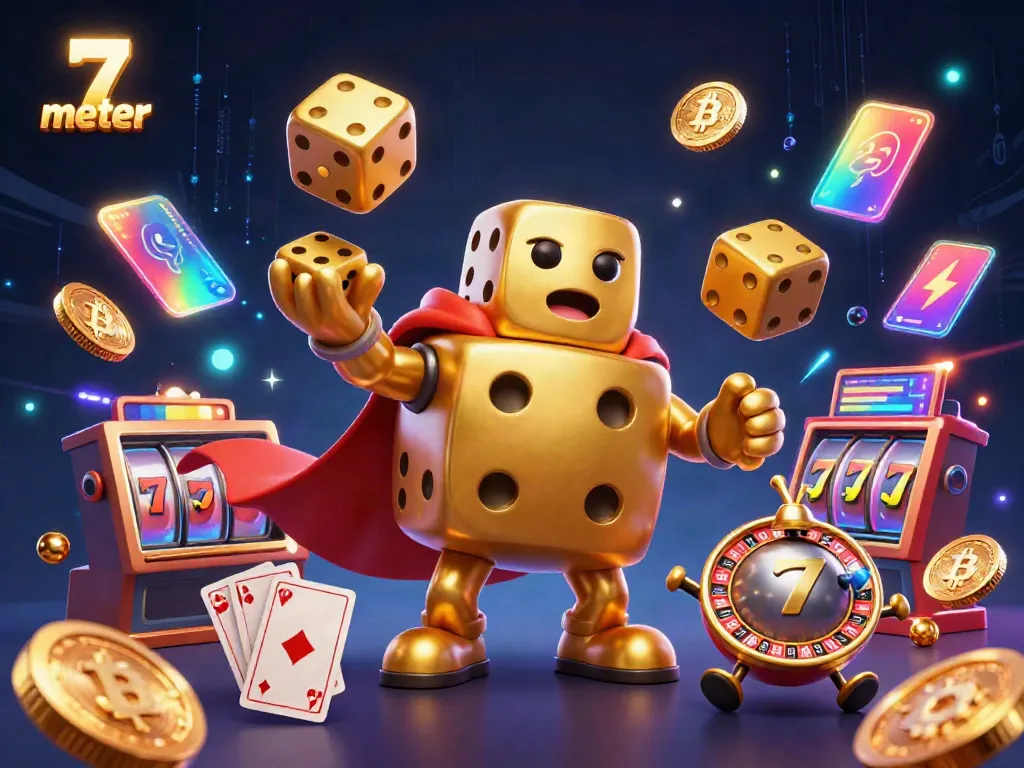 Spin the reels with excitement at 7 meter’s illustrated casino games featuring golden dice and crypto elements.