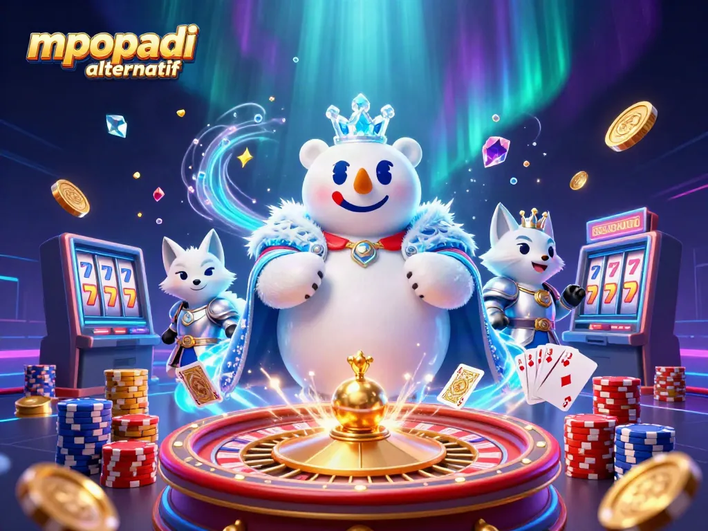 Experience the thrill of mpopadi alternatif with a polar bear and fox amid dynamic casino elements.