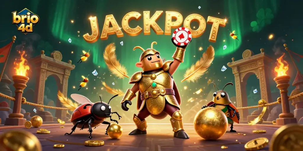 Engage in thrilling gameplay with brio 4d's vibrant casino illustration showcasing a heroic beetle in an electrifying atmosphere.