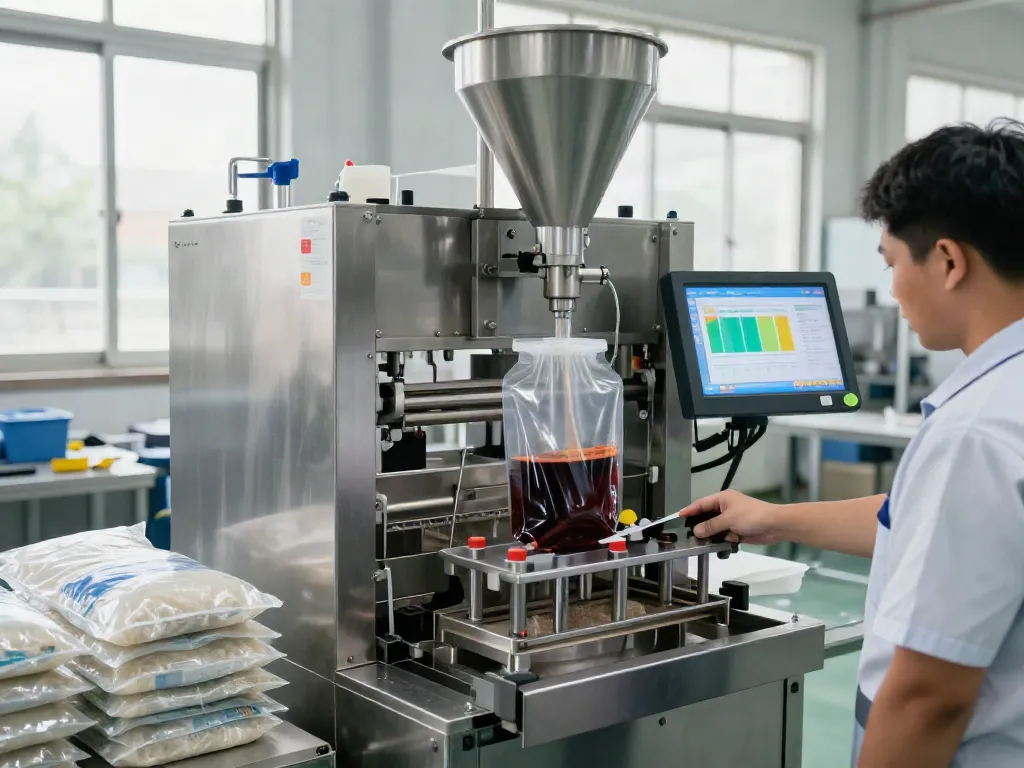 Open mouth bag filling machine showcasing efficient operation in a modern industrial setting