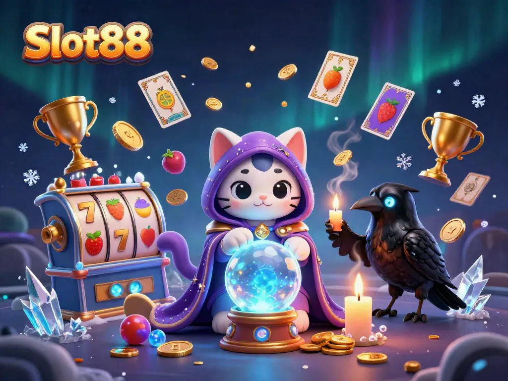 Engage with Slot88's exciting slots in an enchanting casino setting illustrated with mystic characters.