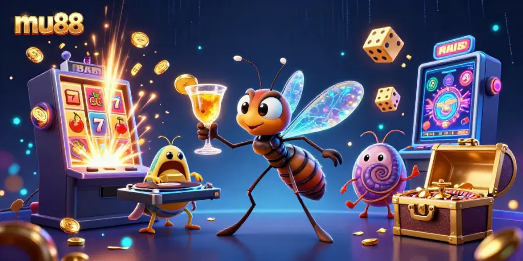 Experience the excitement of mu88 with a vibrant casino scene featuring unique characters and engaging game elements.