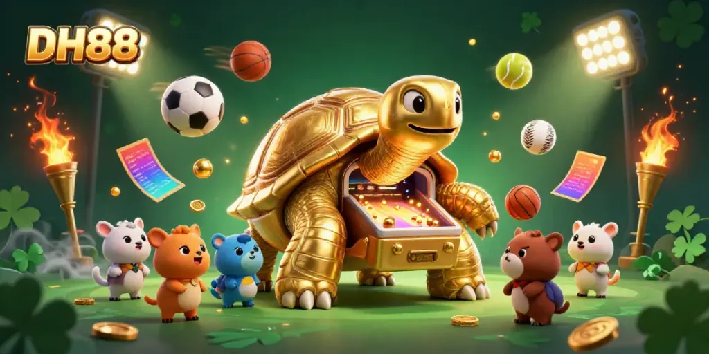 Experience engaging gaming with DH88 through the interactive pinball tortoise and vibrant sports elements.