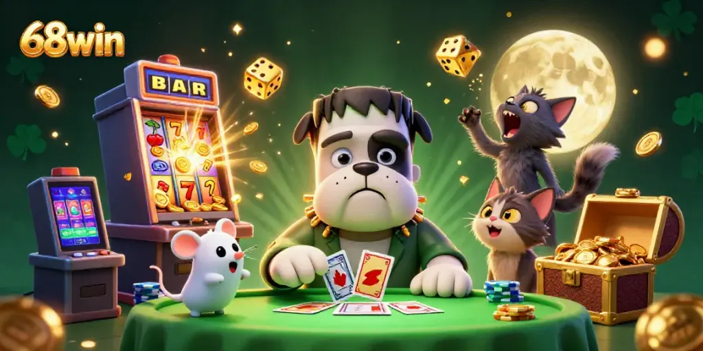Experience thrilling gameplay at 68win with energetic characters and vibrant casino elements.