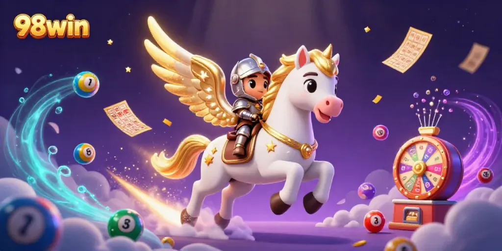 Experience thrilling gameplay with 98win's celestial knight and vibrant lottery elements.